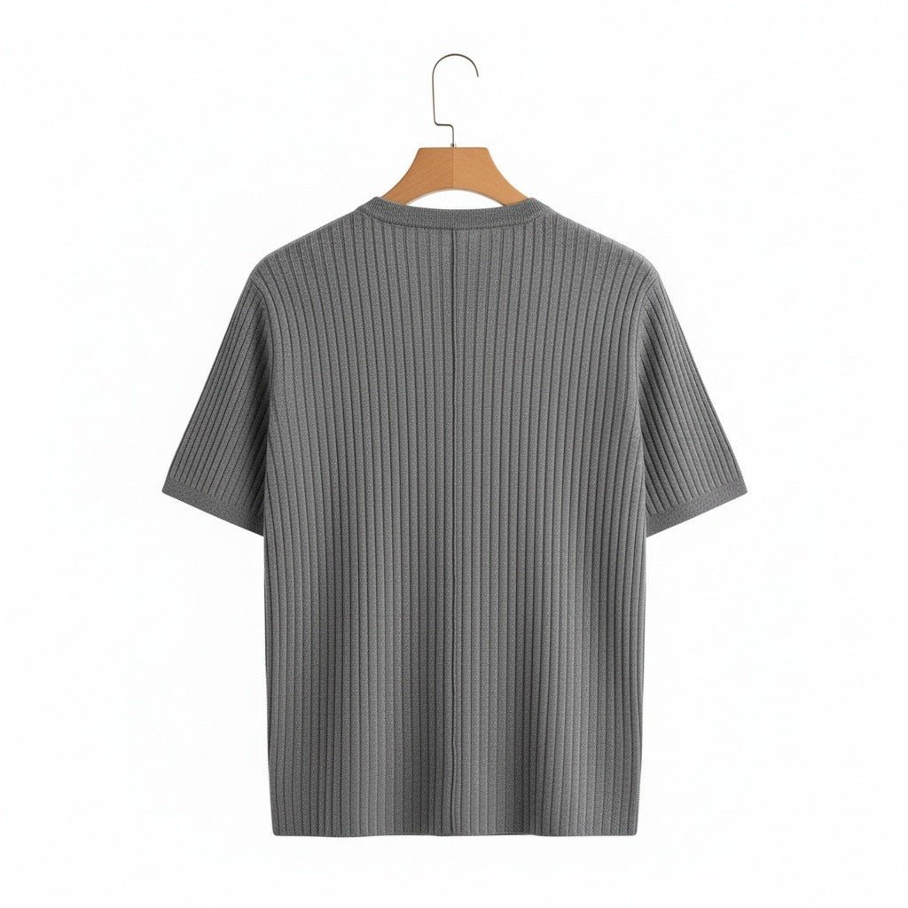 Grey Ribbed T Shirt - Grey - Fabric Detail