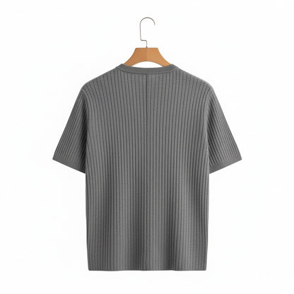 Grey Ribbed T Shirt - Grey - Fabric Detail