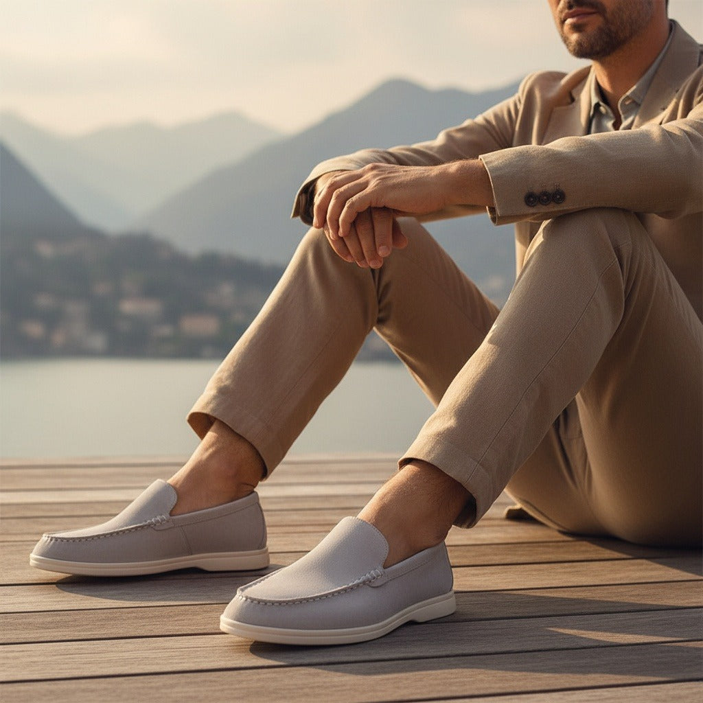 Grey Suede Loafers Men - Grey - Angled Shot