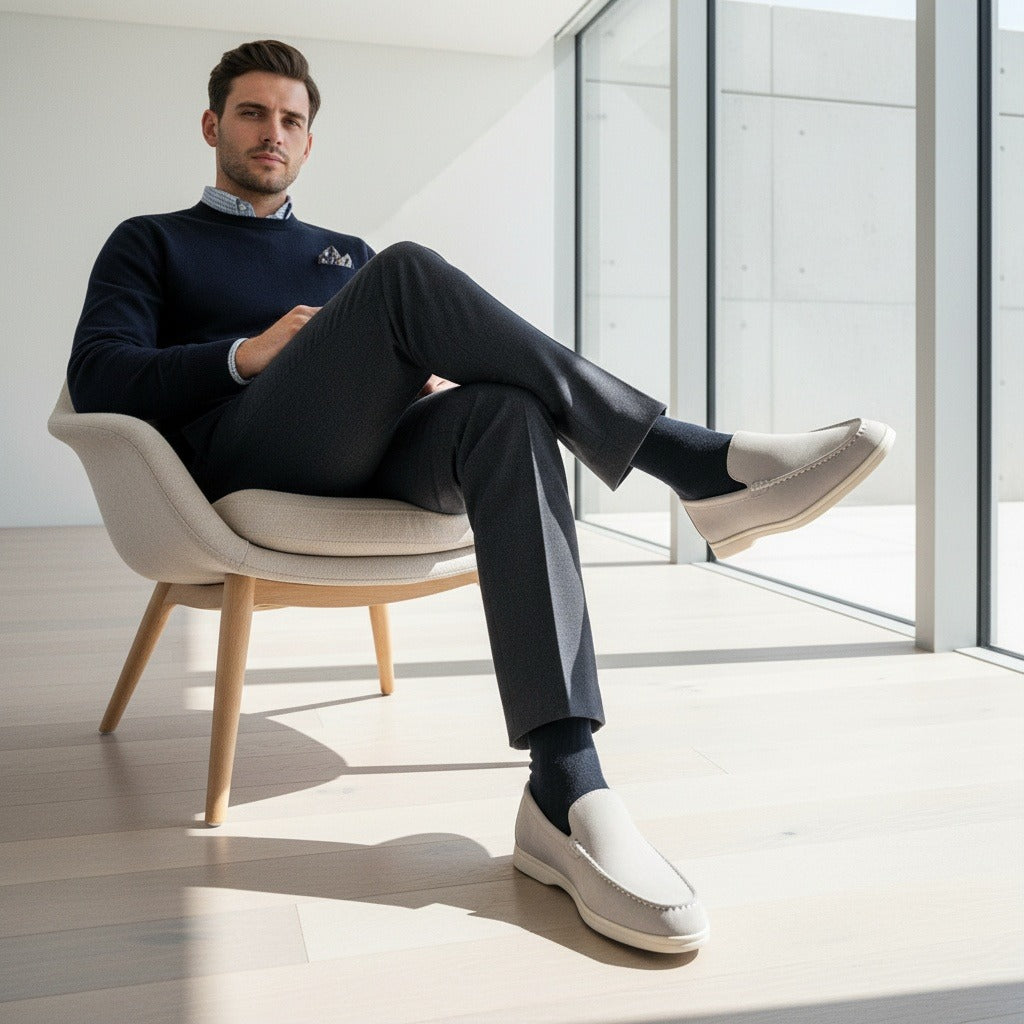 Grey Suede Loafers Men - Grey - Side Profile