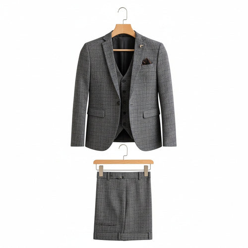 Grey Three Piece Suit - Grey - Front View
