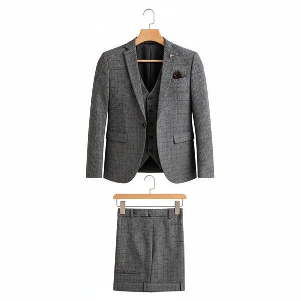 Grey Three Piece Suit - Grey - Front View