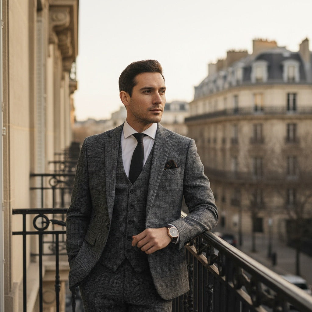 Grey Three Piece Suit - Grey - Angled Shot