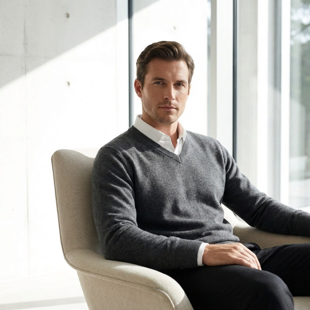 Grey V Neck Sweater for Men