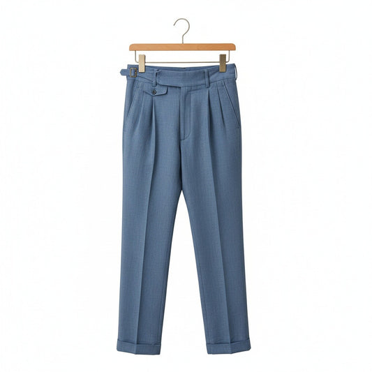 Gurkha Linen Trousers - Steel Blue - Front View