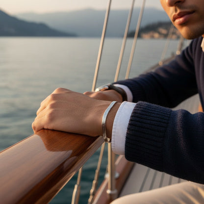 Herringbone Bracelet Men's - Chrome - Angled Shot