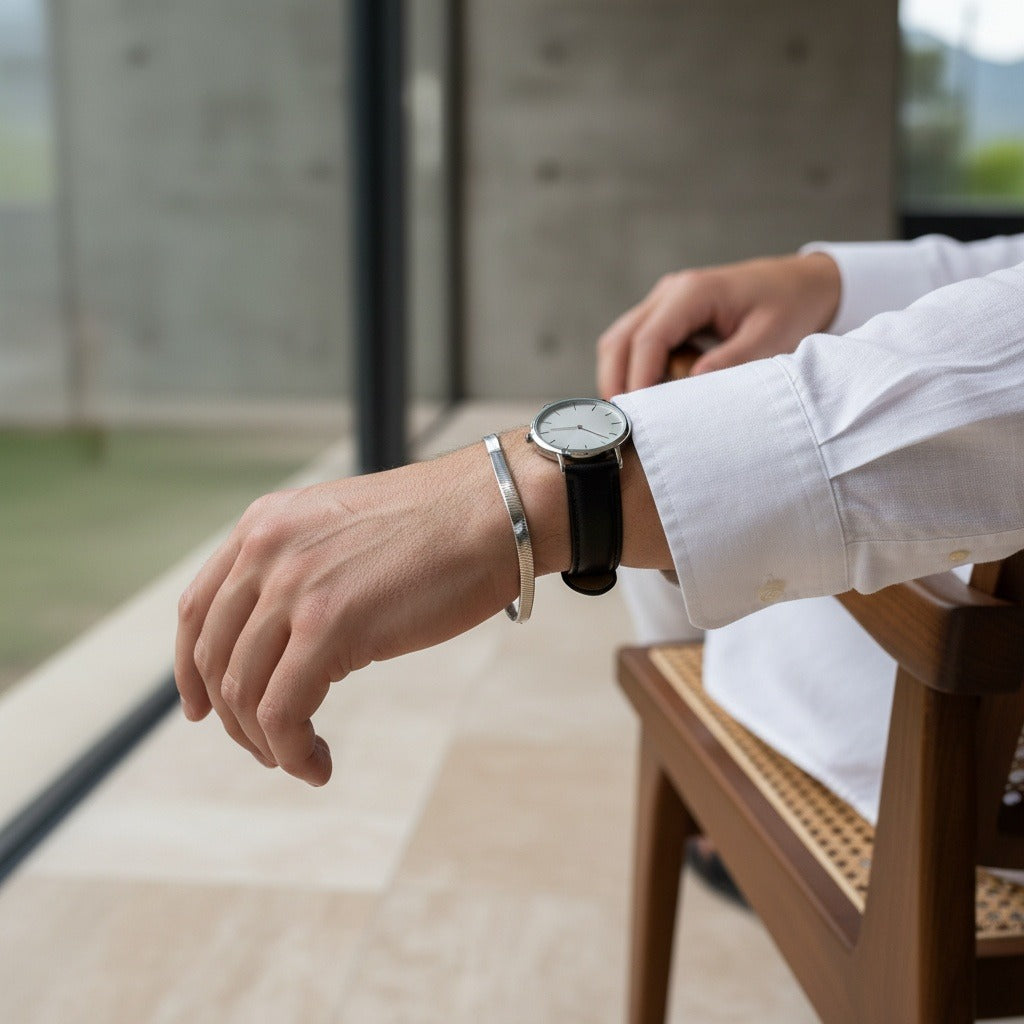 Herringbone Bracelet Men's - Chrome - Side Profile