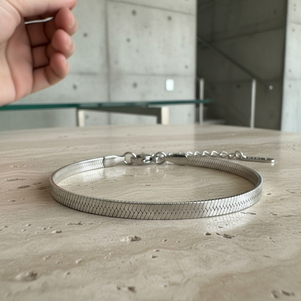 Herringbone Bracelet Men's - Chrome - Back View