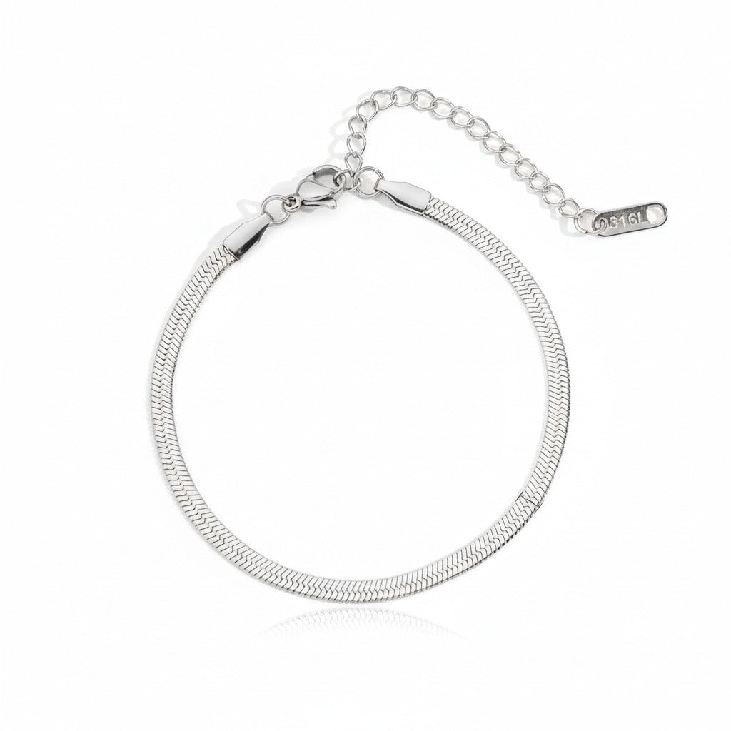 Herringbone Bracelet Men's - Platinum - Front View