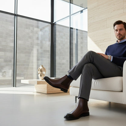 High Chelsea Boots Mens - Dark Brown - Side Profile