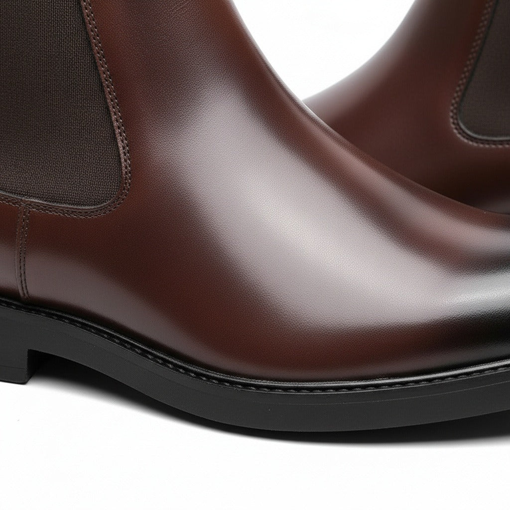 High Chelsea Boots Mens - Dark Brown - Texture Close Up