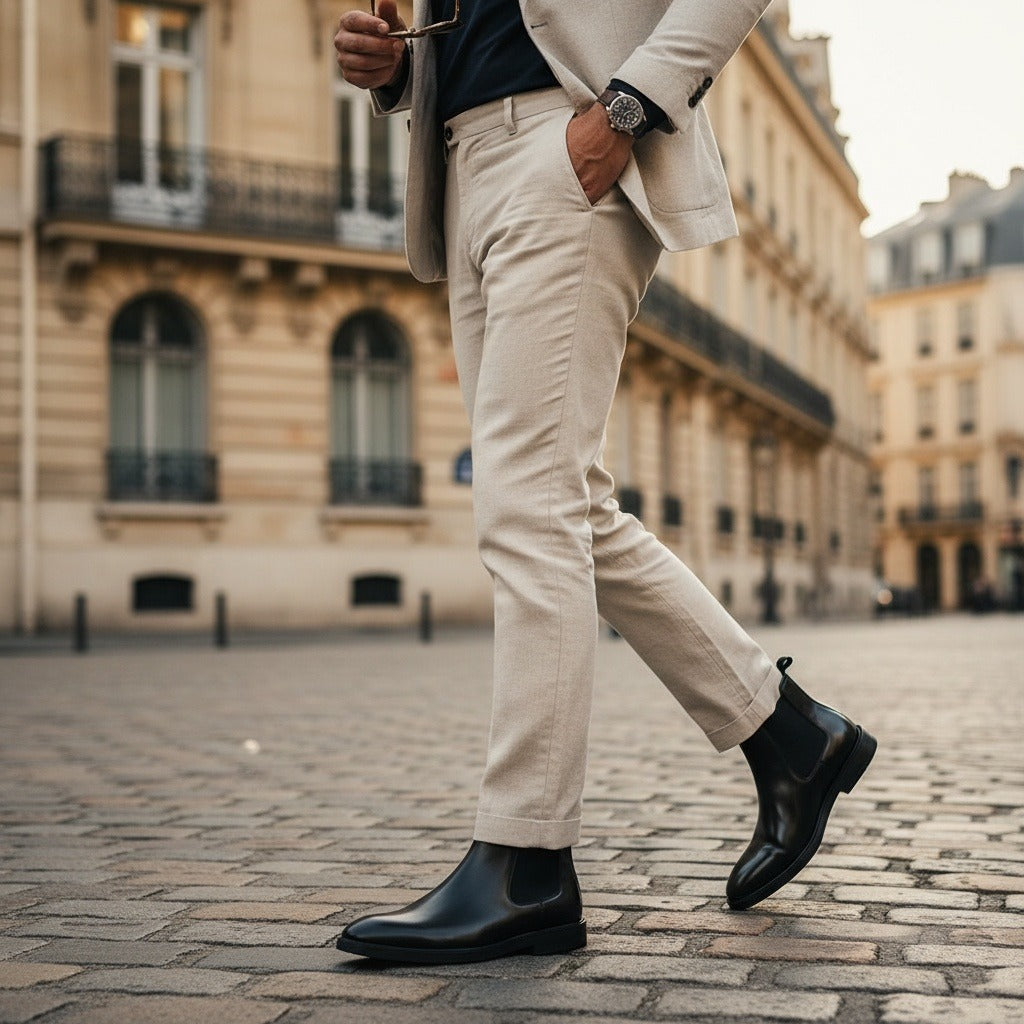 High Chelsea Boots Mens - Black - Angled Shot