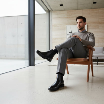 High Chelsea Boots Mens - Black - Side Profile