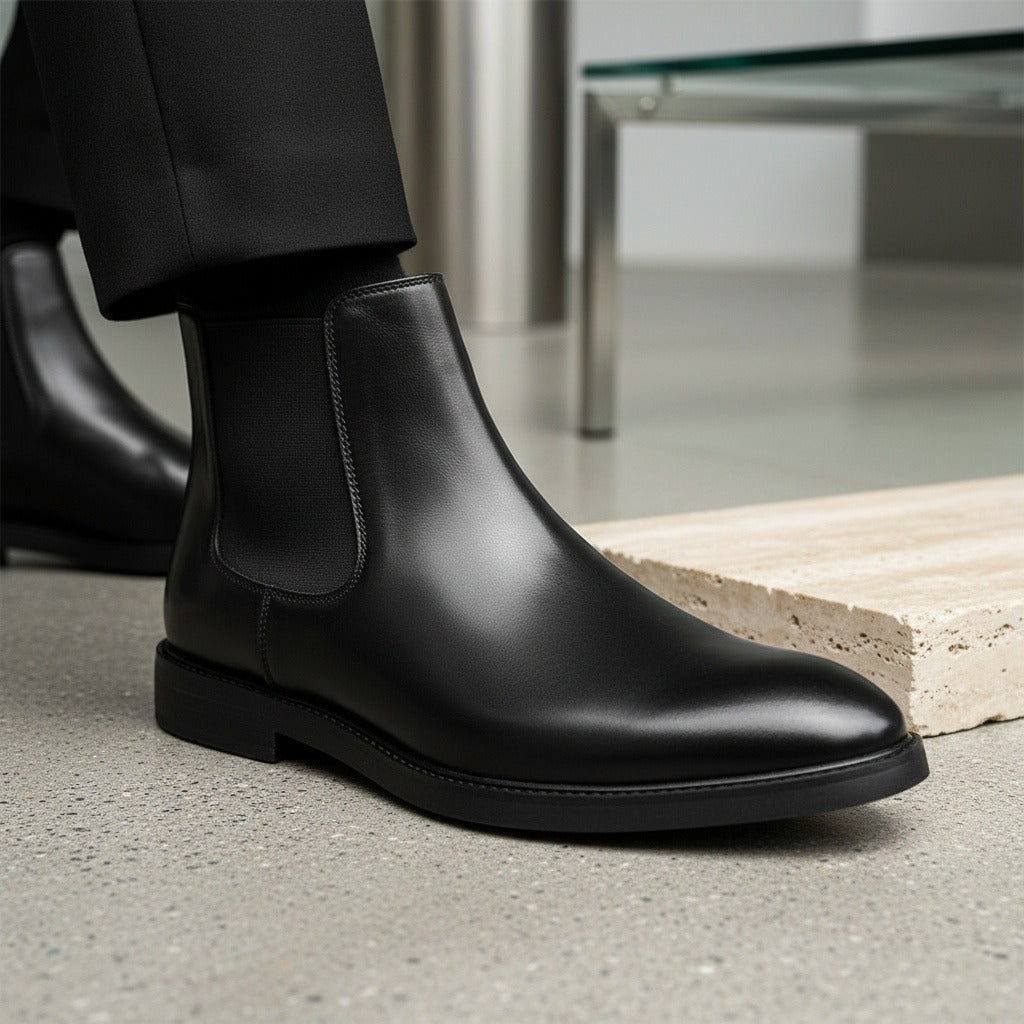 High Chelsea Boots Mens - Black - Back View