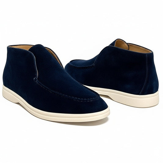 High Suede Loafers Men - Navy Blue - Front View