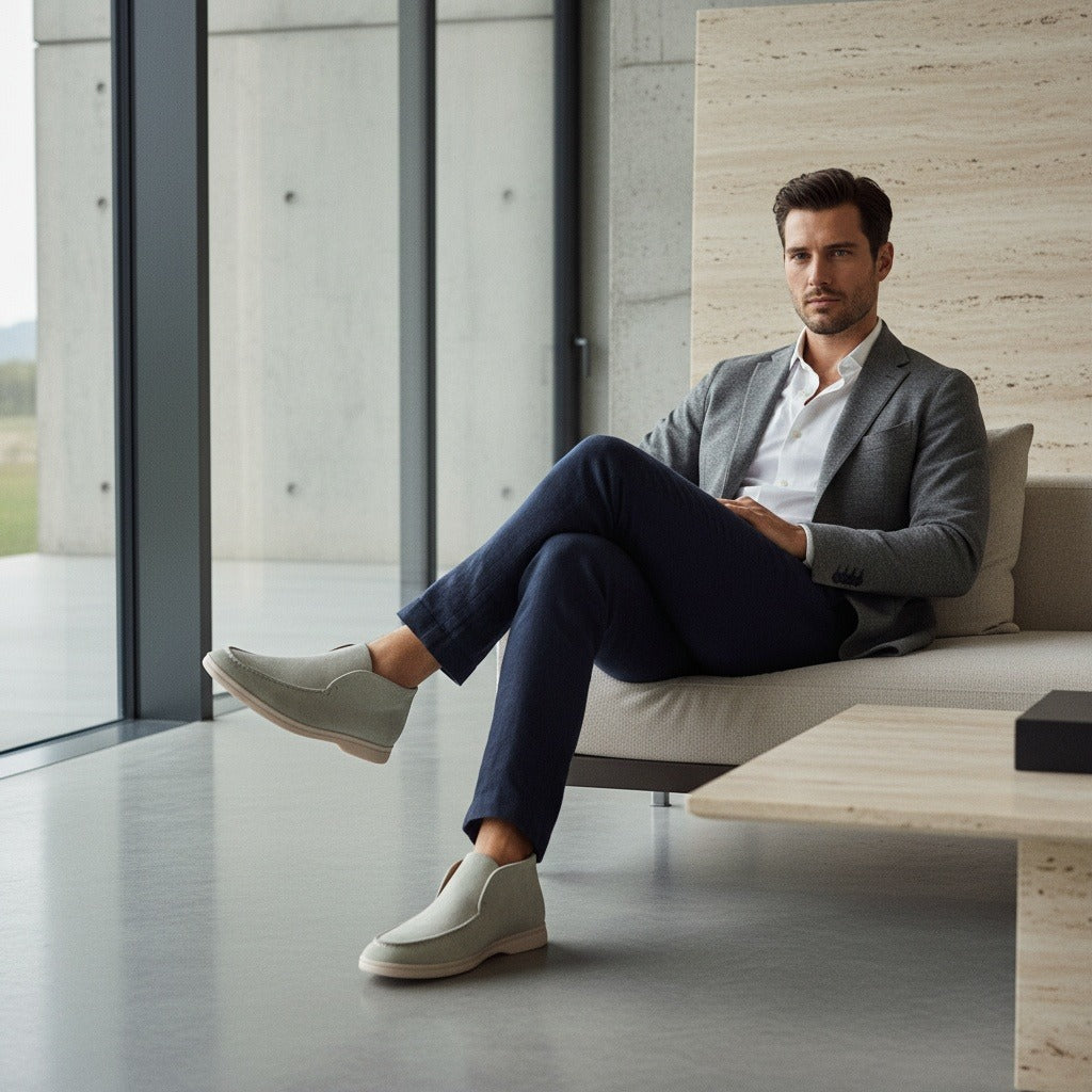 High Suede Loafers Men - Light Taupe - Side Profile
