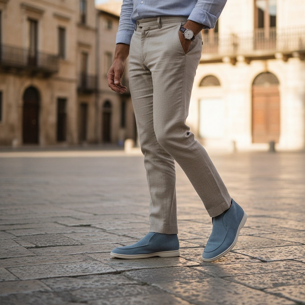 High Suede Loafers Men - Sky Blue - Angled Shot
