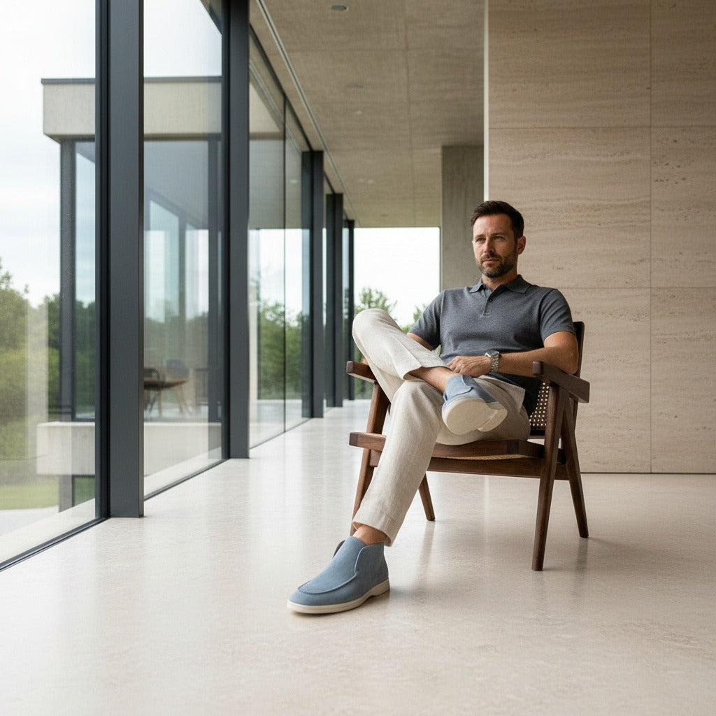 High Suede Loafers Men - Sky Blue - Side Profile