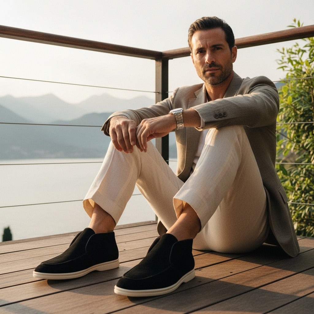 High Suede Loafers Men - Midnight Black - Angled Shot