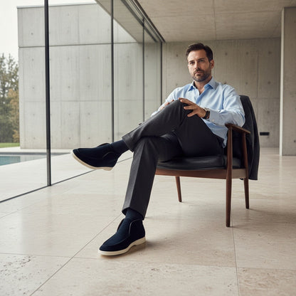 High Suede Loafers Men - Navy Blue - Side Profile