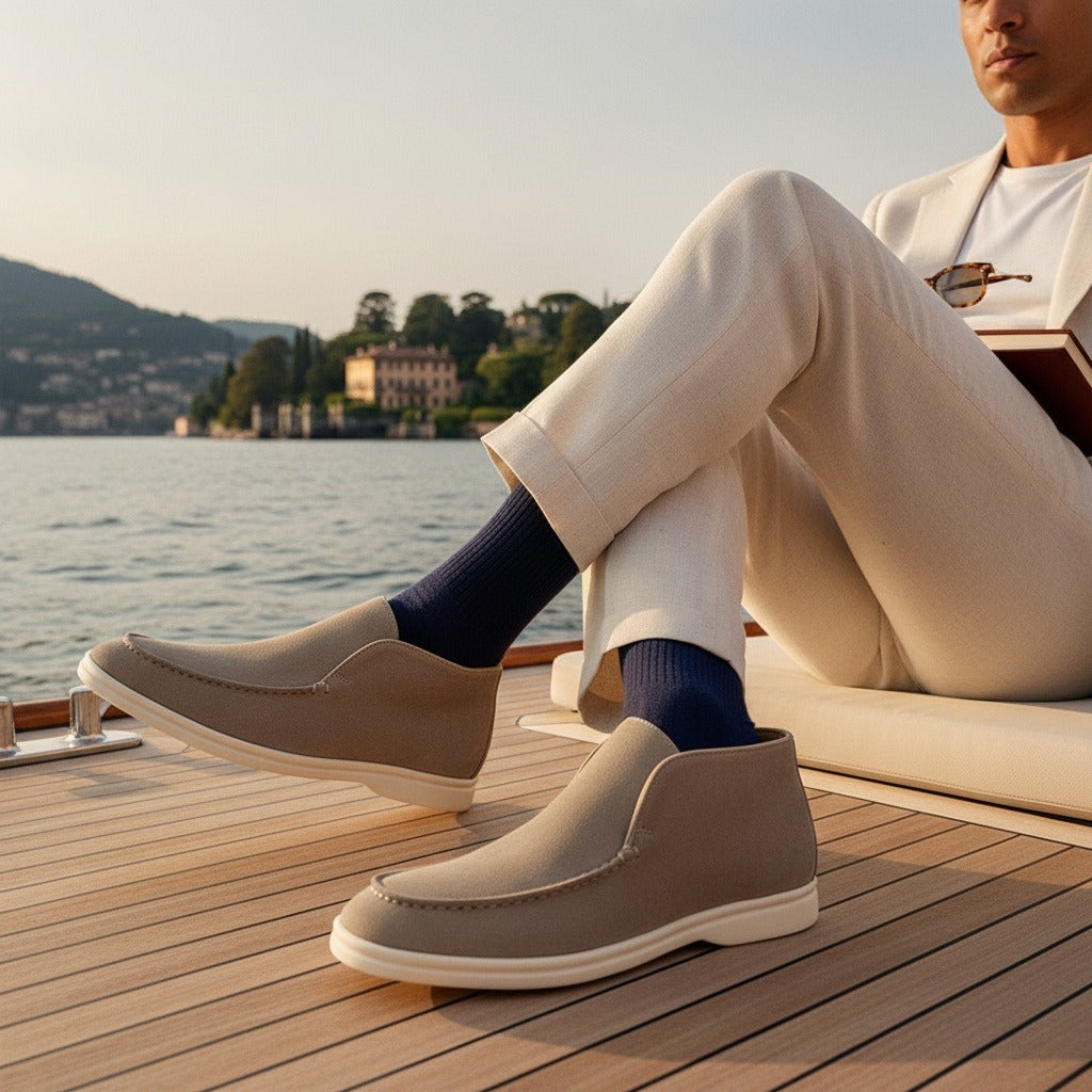 High Suede Loafers Men - Desert Sand - Angled Shot