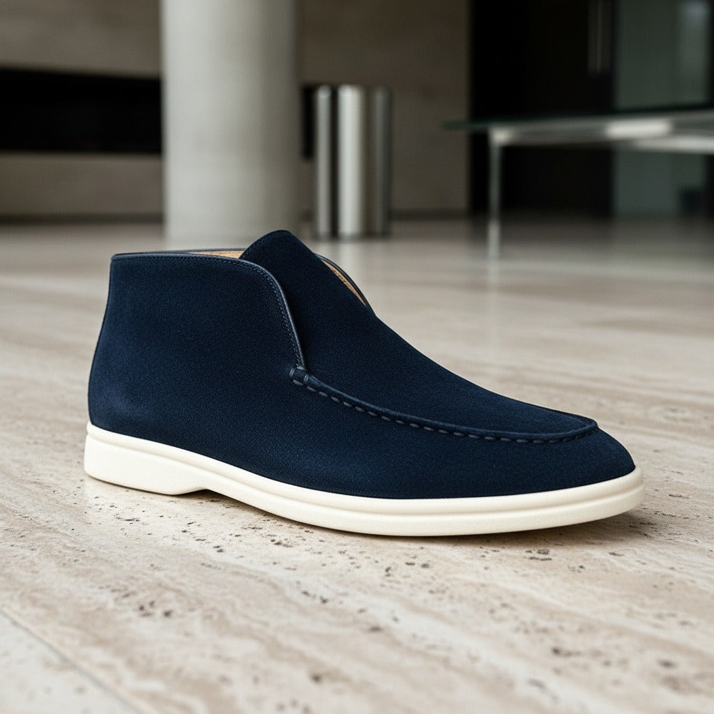 High Suede Loafers Men - Navy Blue - Back View