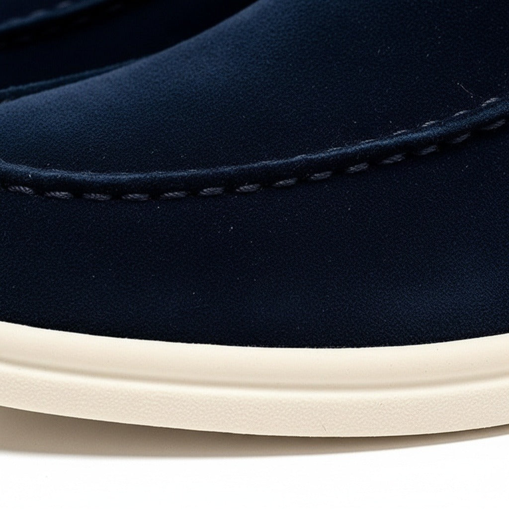 High Suede Loafers Men - Navy Blue - Texture Close Up