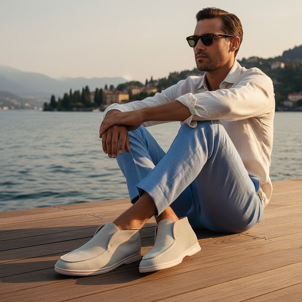 High Suede Loafers Men - Light Taupe - Angled Shot