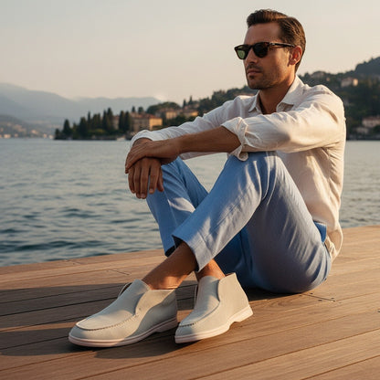 High Suede Loafers Men - Light Taupe - Angled Shot