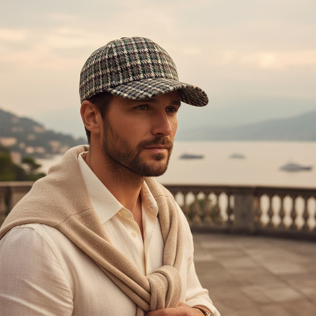 Houndstooth Cap - Tweed Weave - Angled Shot
