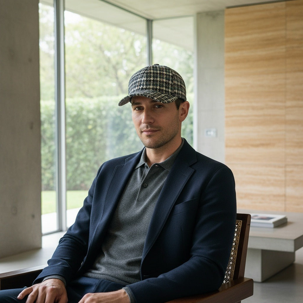 Houndstooth Cap - Tweed Weave - Side Profile