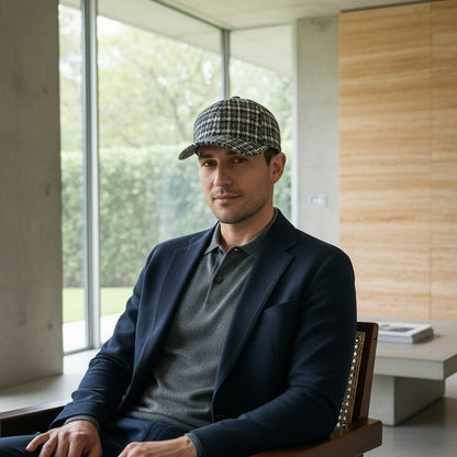 Houndstooth Cap - Tweed Weave - Side Profile