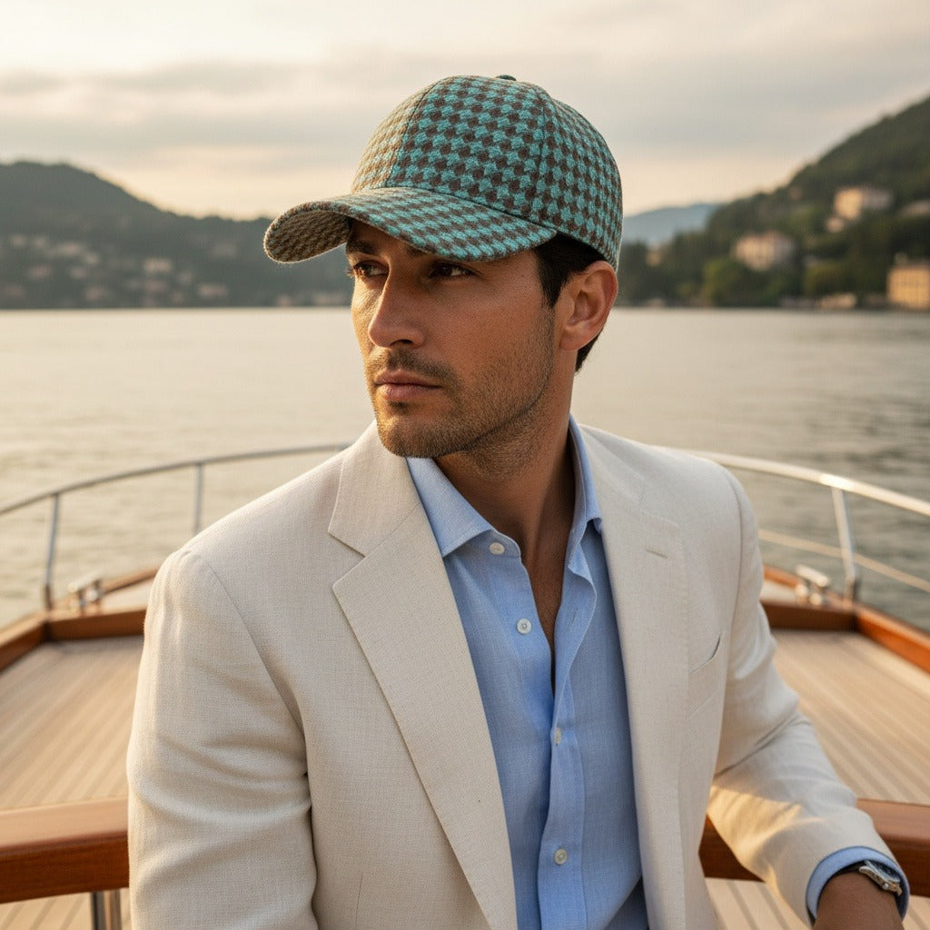 Houndstooth Cap - Aqua Houndstooth - Angled Shot