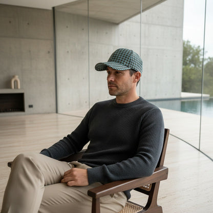 Houndstooth Cap - Aqua Houndstooth - Side Profile