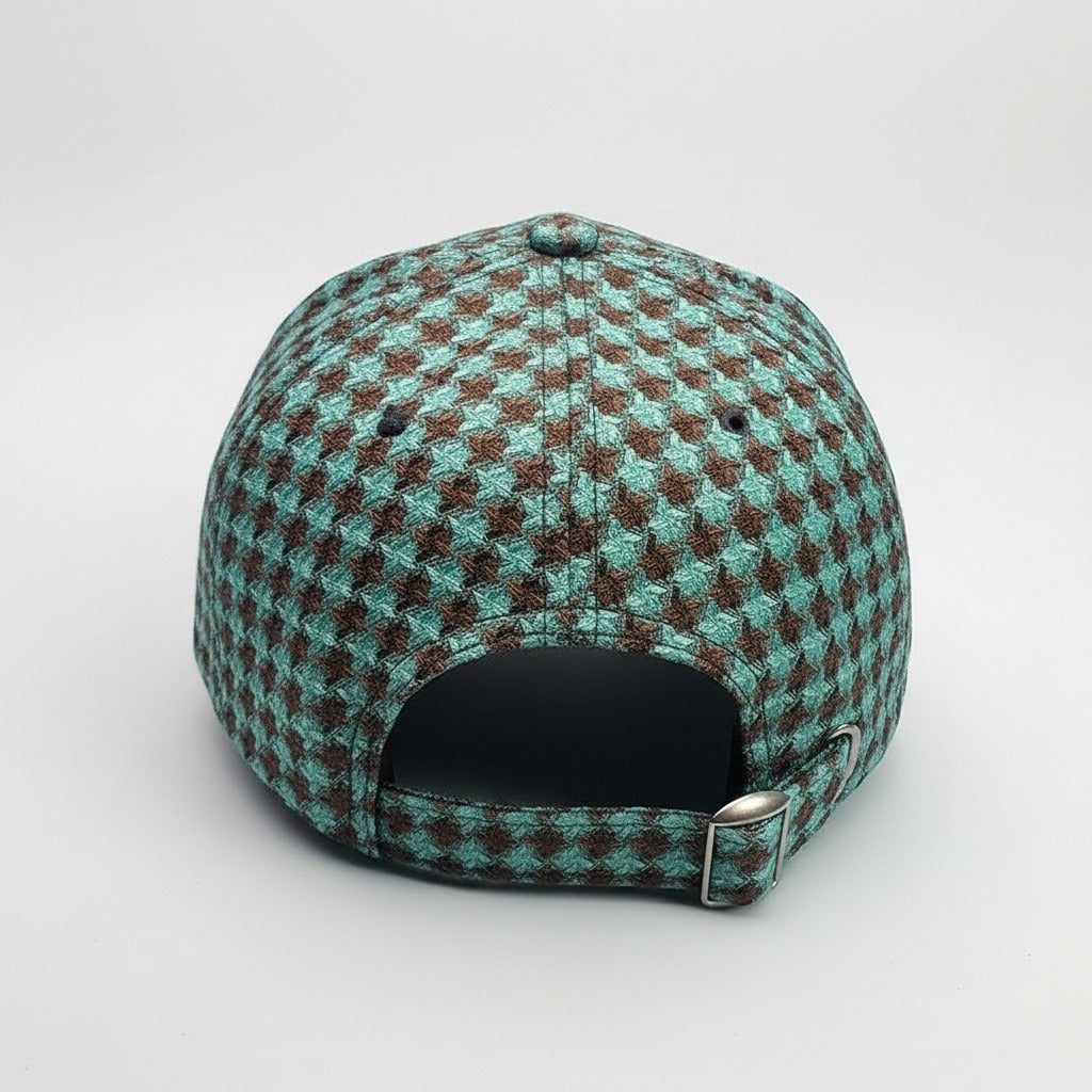 Houndstooth Cap - Aqua Houndstooth - Fabric Detail