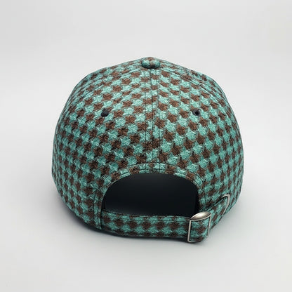 Houndstooth Cap - Aqua Houndstooth - Fabric Detail