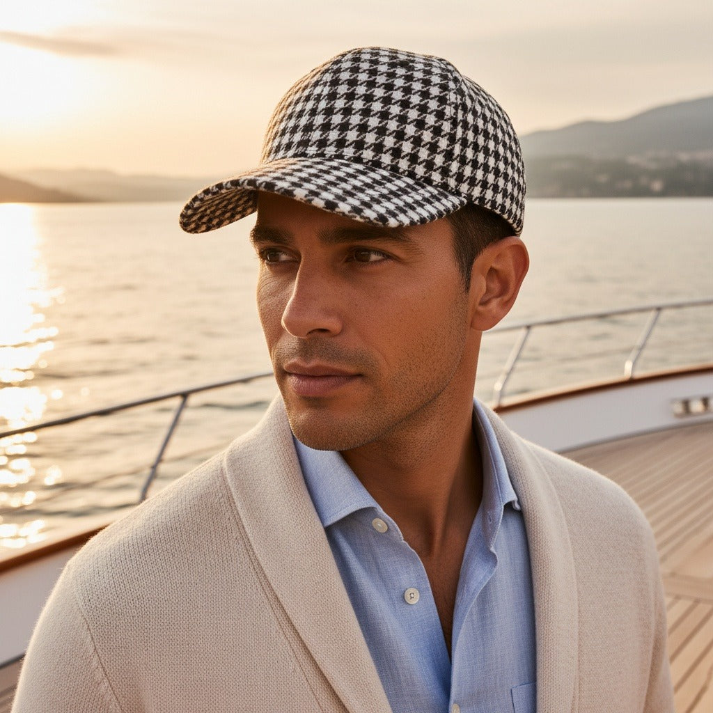Houndstooth Cap - Coffee Check - Angled Shot