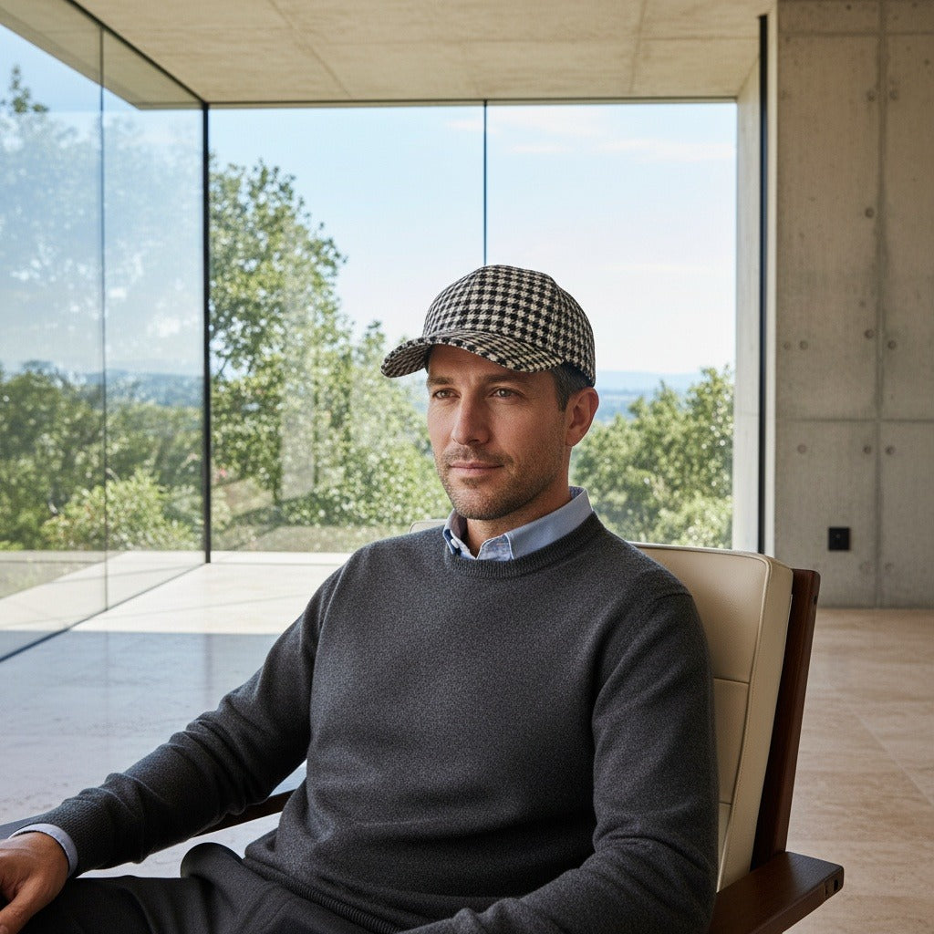 Houndstooth Cap - Coffee Check - Side Profile