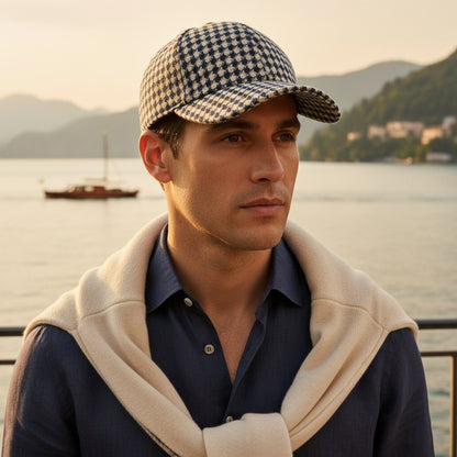 Houndstooth Cap - Navy Gingham - Angled Shot