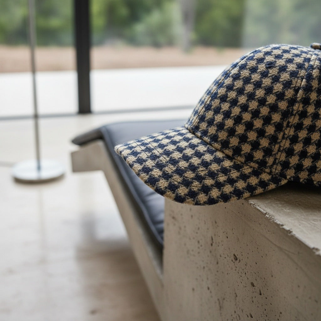 Houndstooth Cap - Navy Gingham - Back View