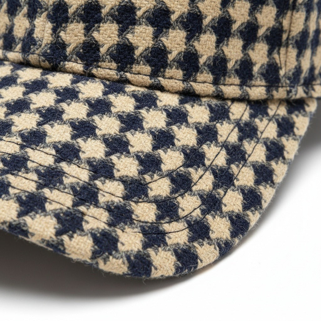 Houndstooth Cap - Navy Gingham - Texture Close Up