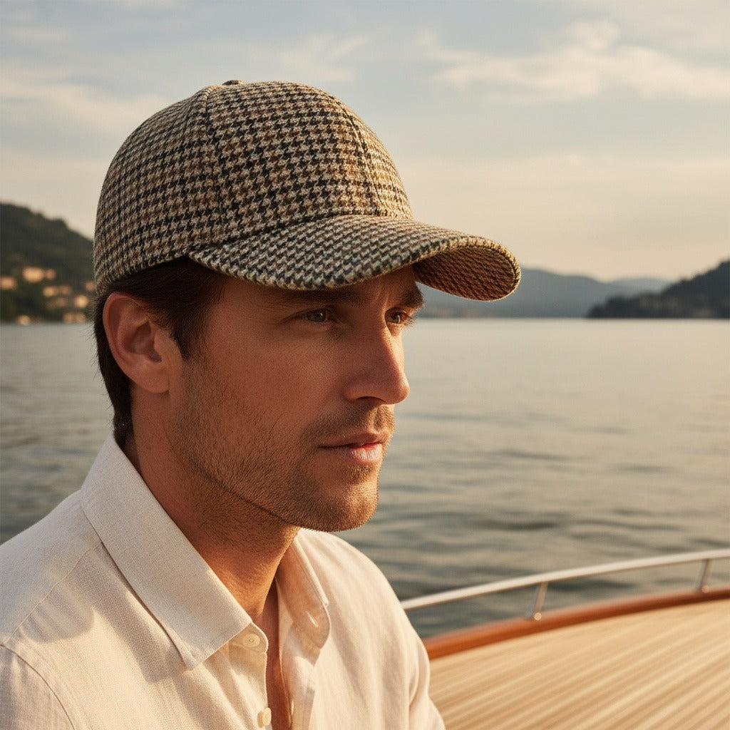 Houndstooth Cap - Glen Plaid - Angled Shot