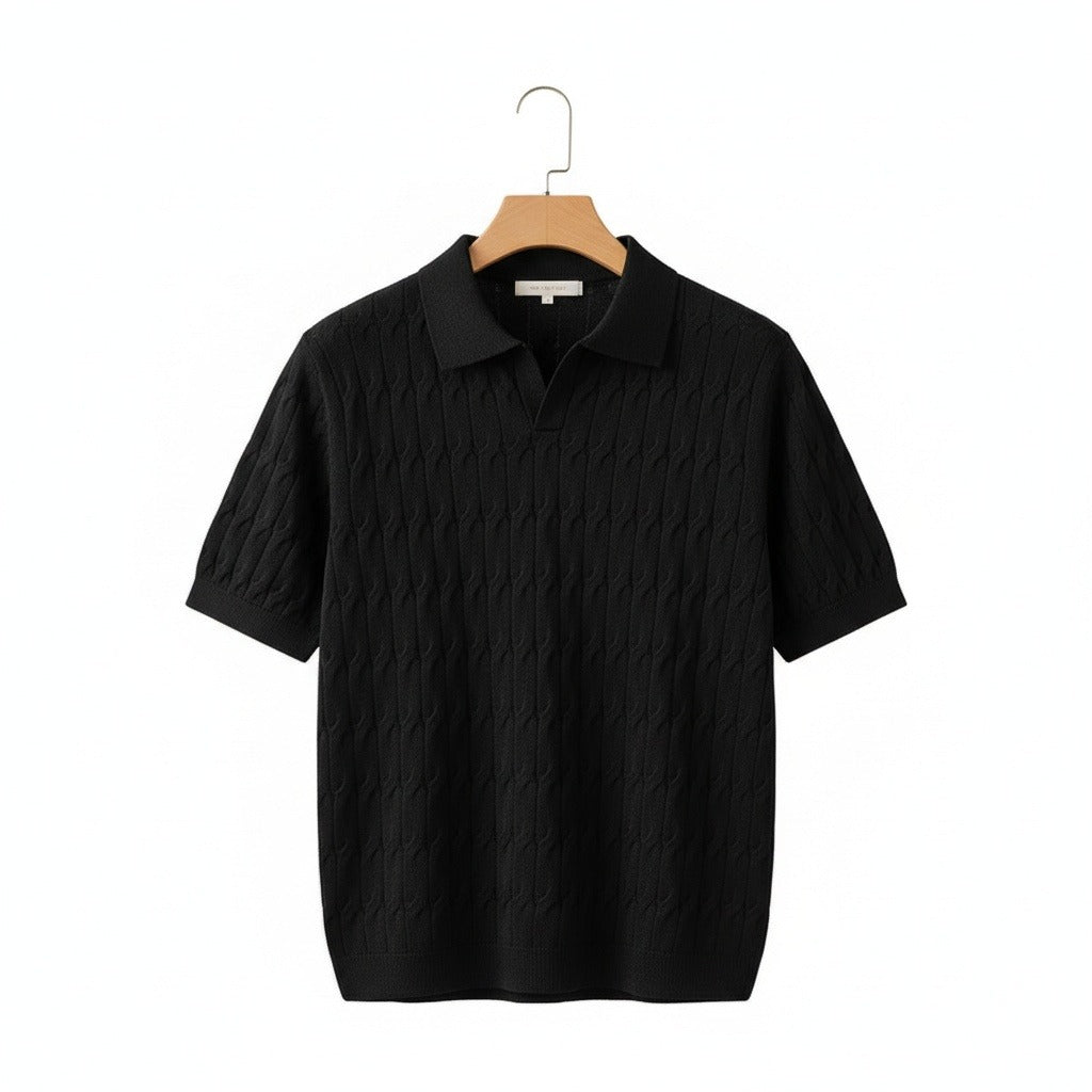 Jacquard Polo Shirt - Black - Front View