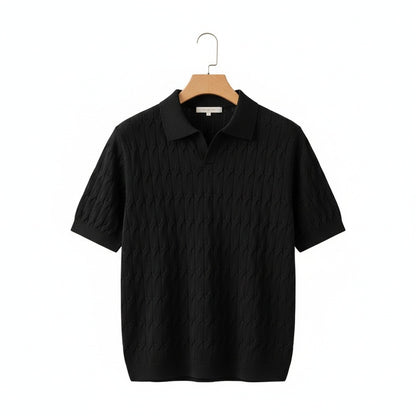 Jacquard Polo Shirt - Black - Front View