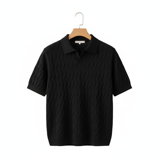 Jacquard Polo Shirt - Black - Front View