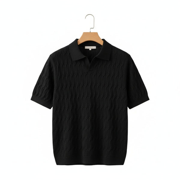 Jacquard Polo Shirt - Black - Front View