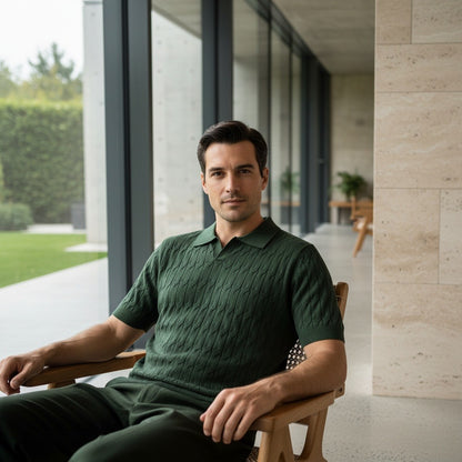 Jacquard Polo Shirt - Forest Green - Side Profile