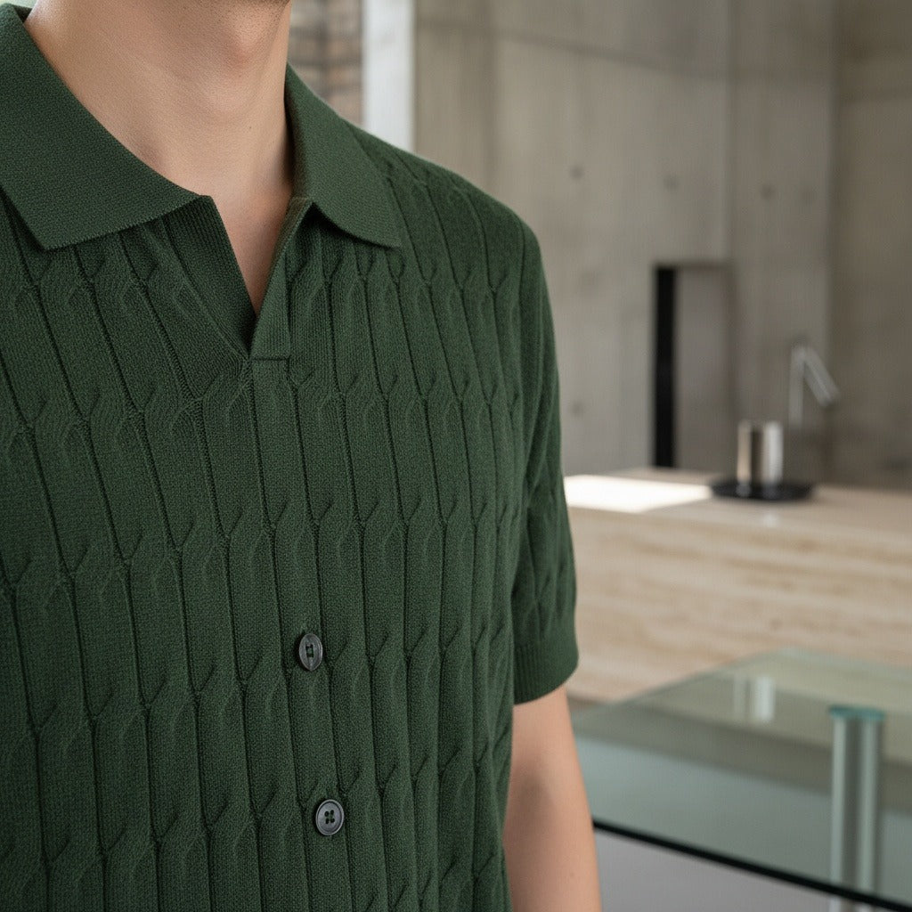 Jacquard Polo Shirt - Forest Green - Back View
