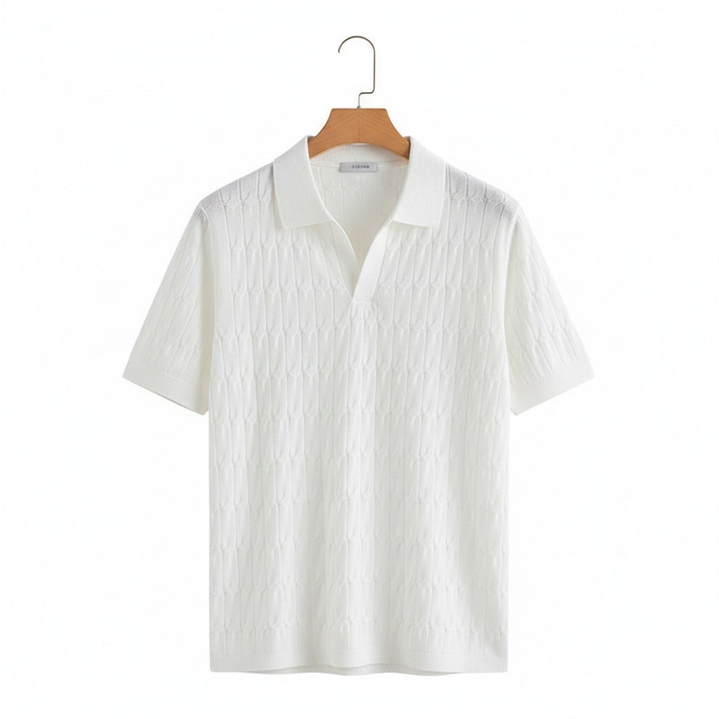 Jacquard Polo Shirt - White - Front View