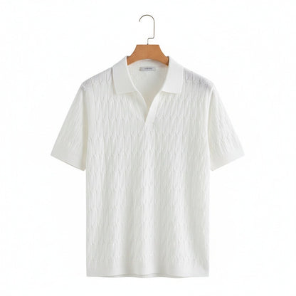 Jacquard Polo Shirt - White - Front View